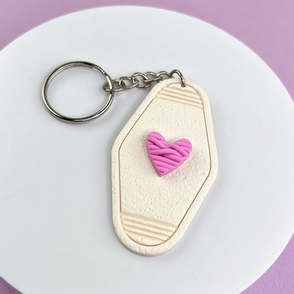 Pink Knit Heart Handmade Polymer Clay Hotel Style Key Chain